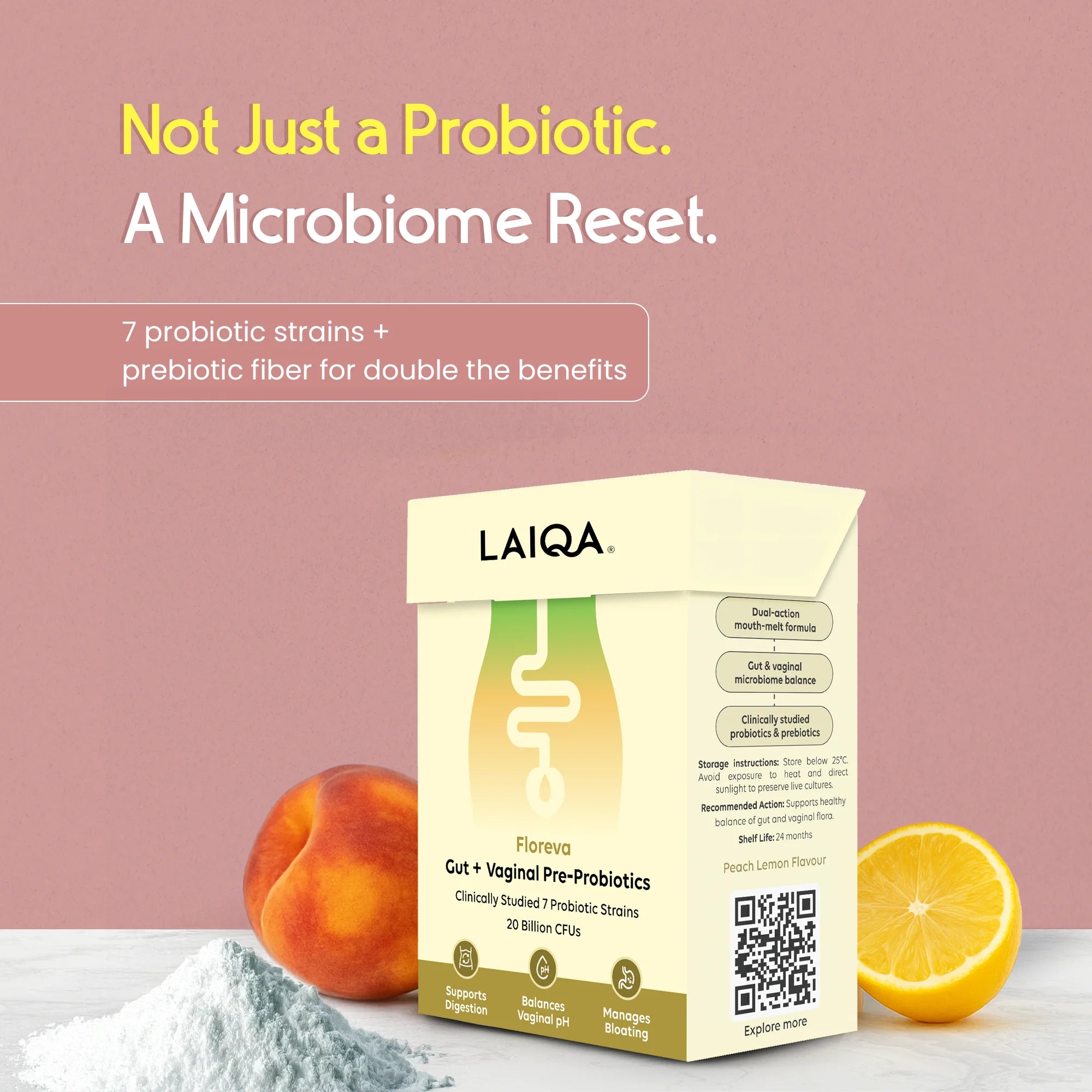Laiqa Pre + Probiotic Mouth Melt | Peach Lemon | 15 Sachets