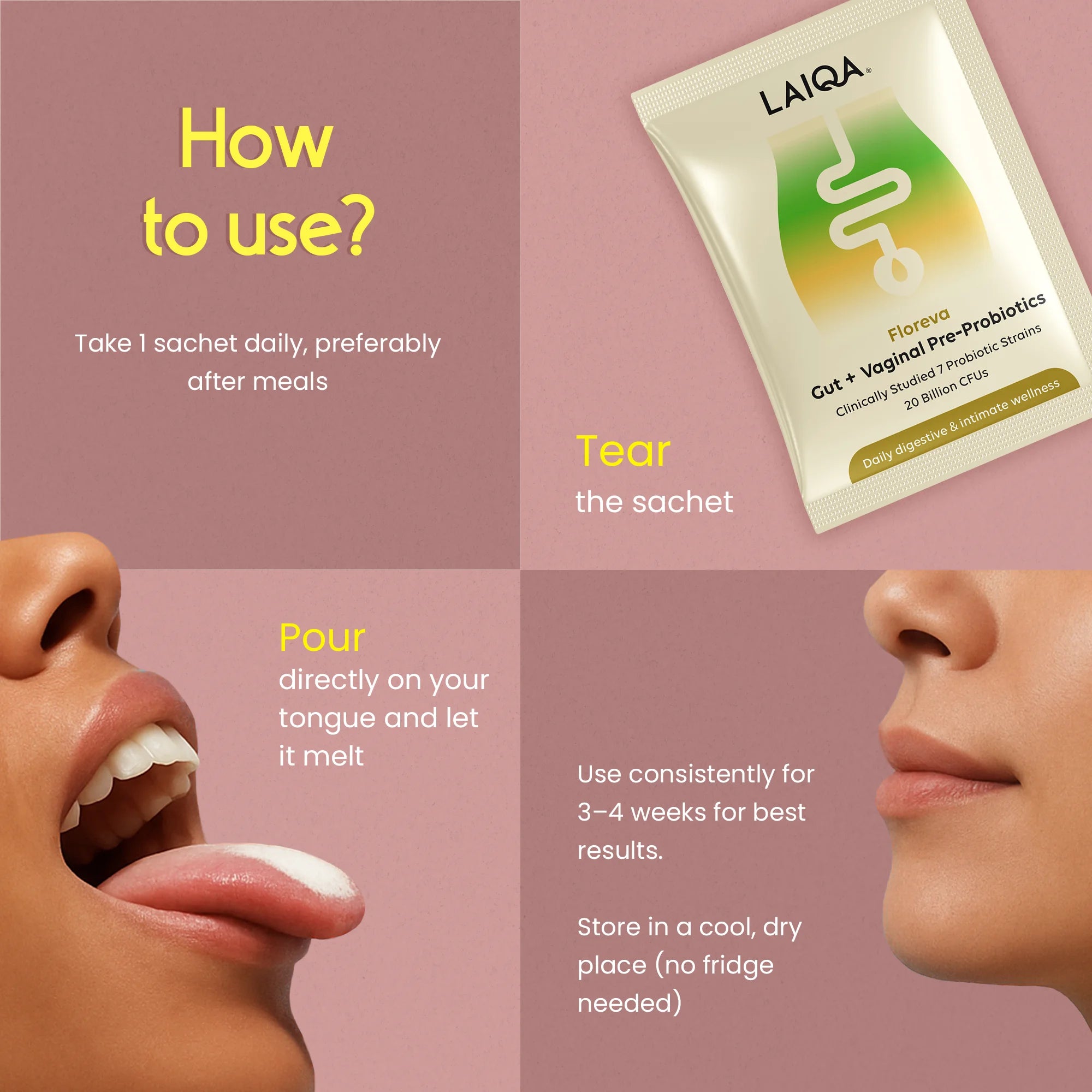 Laiqa Pre + Probiotic Mouth Melt | Peach Lemon | 15 Sachets