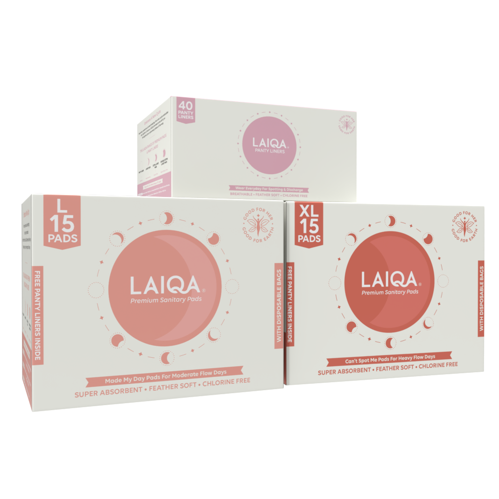 Period Care Pack - 15 Moderate Flow, 15 Heavy Flow Sanitary Pads with 40 Panty Liners