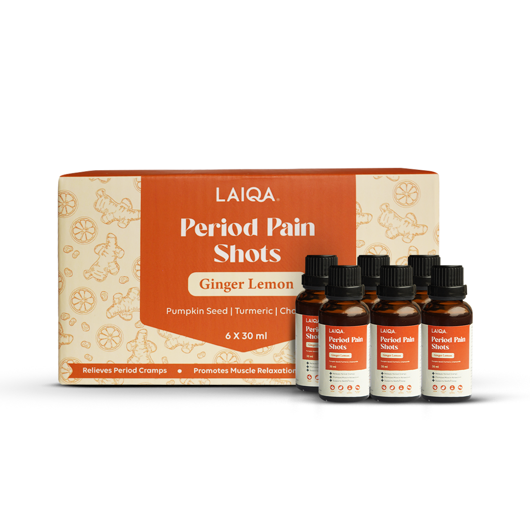 Period Pain Cramp Relief Shots Ginger Lemon Flavour - 30ml each                                                                                                             Ginger Lemon Flavour